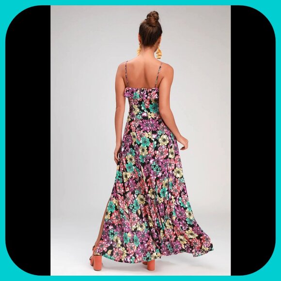 LULUS || Dynah Black Floral Print Maxi Dress (SIZE L) - Picture 2 of 9